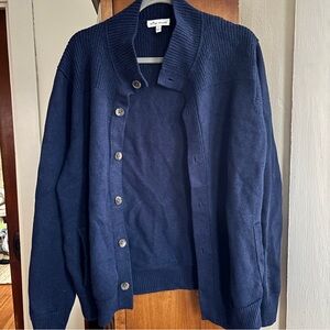Peter Millar merino wool and linen blend cardigan navy blue